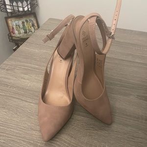Nude ankle strap block heels